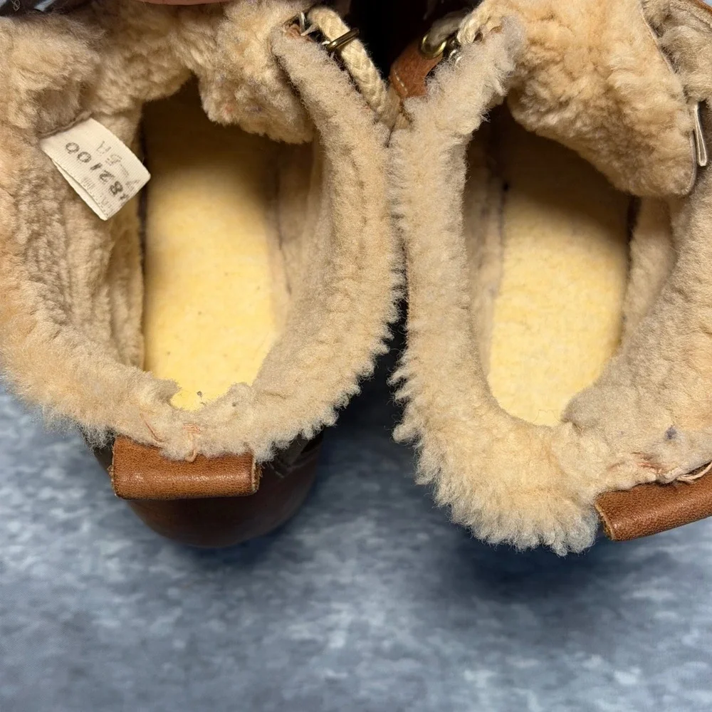 VTG 70s Dexter Women Brown Leather Suede Shearling Lined Lace Up Winter Boots 7M